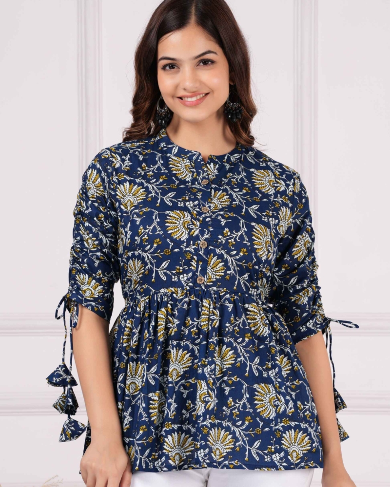 Pure Cotton Printed New York Blue Peplum Top - Image 2