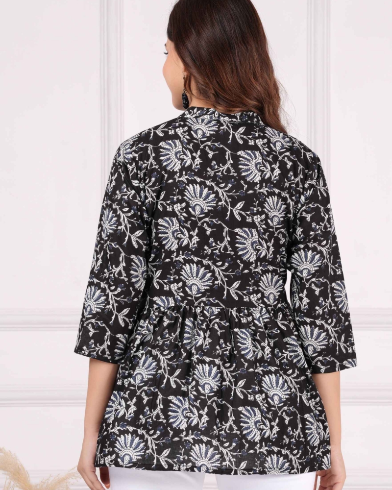 Pure Cotton Printed Black Peplum Top - Image 5