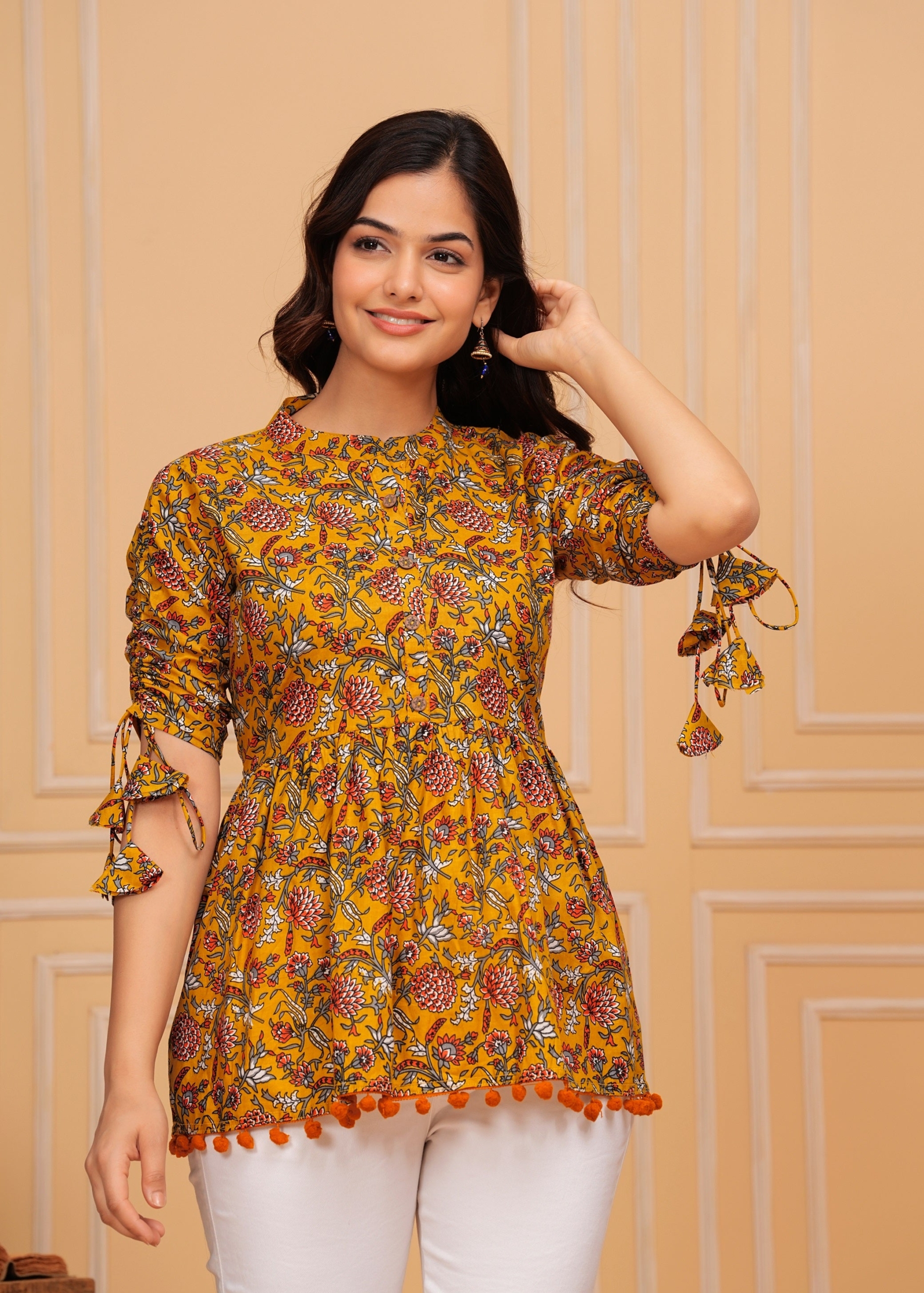 Pure cotton Mustard Floral Print Top