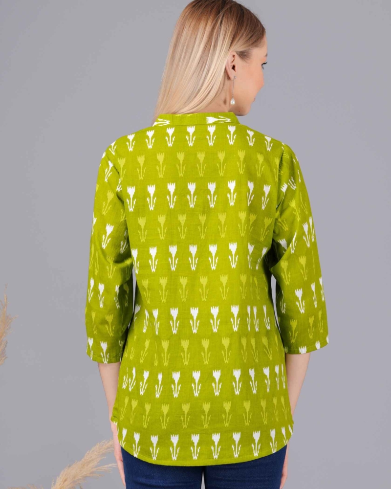 Ethnic Cotton Palomar Green Straight Top - Image 5