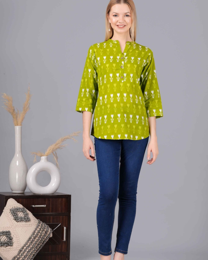 Ethnic Cotton Palomar Green Straight Top - Image 6