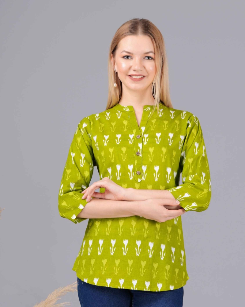 Ethnic Cotton Palomar Green Straight Top - Image 4