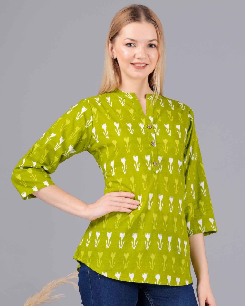 Ethnic Cotton Palomar Green Straight Top - Image 2