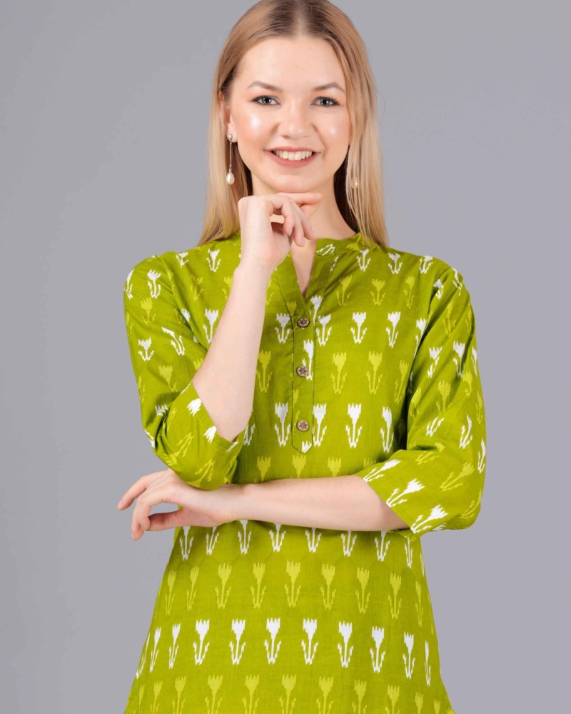 Ethnic Cotton Palomar Green Straight Top - Image 3