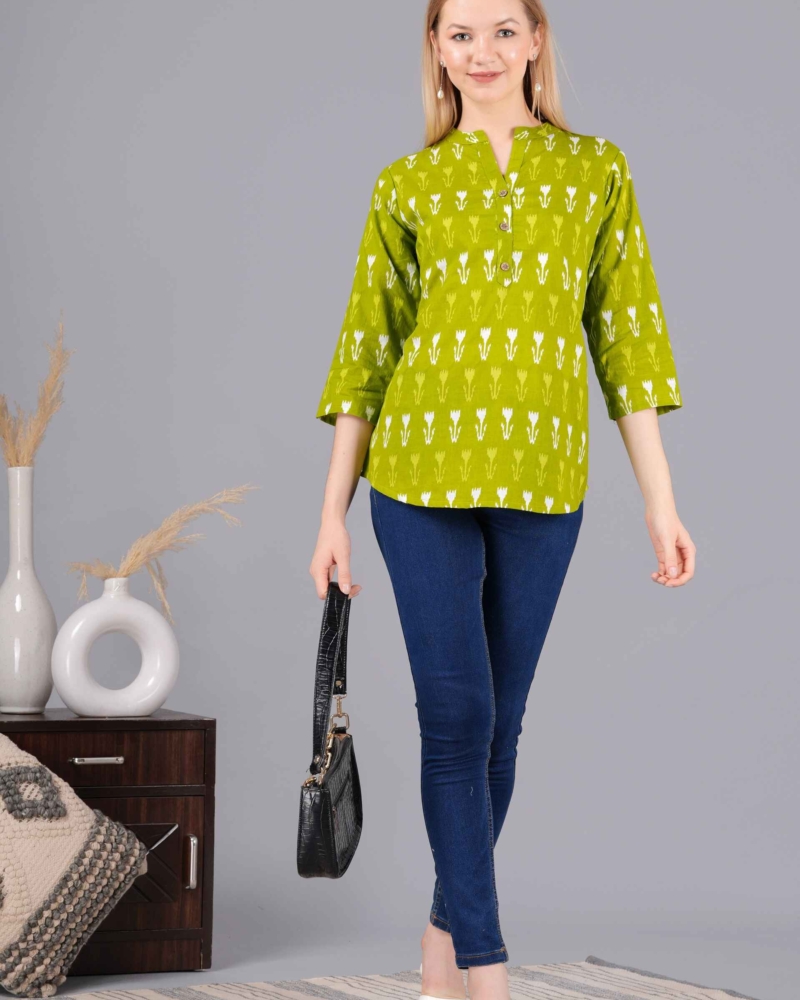 Ethnic Cotton Palomar Green Straight Top - Image 7