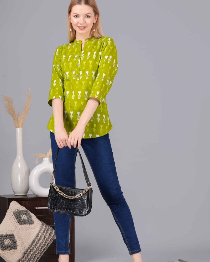 Ethnic Cotton Palomar Green Straight Top - Image 8