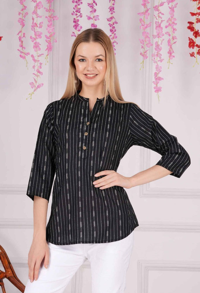 Women Black Cotton Print Breathable & Lightweight Ethnic Top