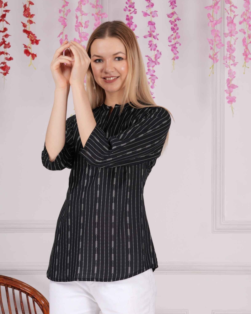 Women Black Cotton Print Breathable & Lightweight Ethnic Top - Image 3