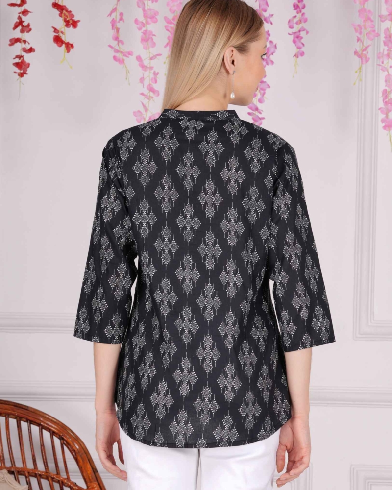 Ethnic Cotton Printed Pattern Black Straight Top - Image 6