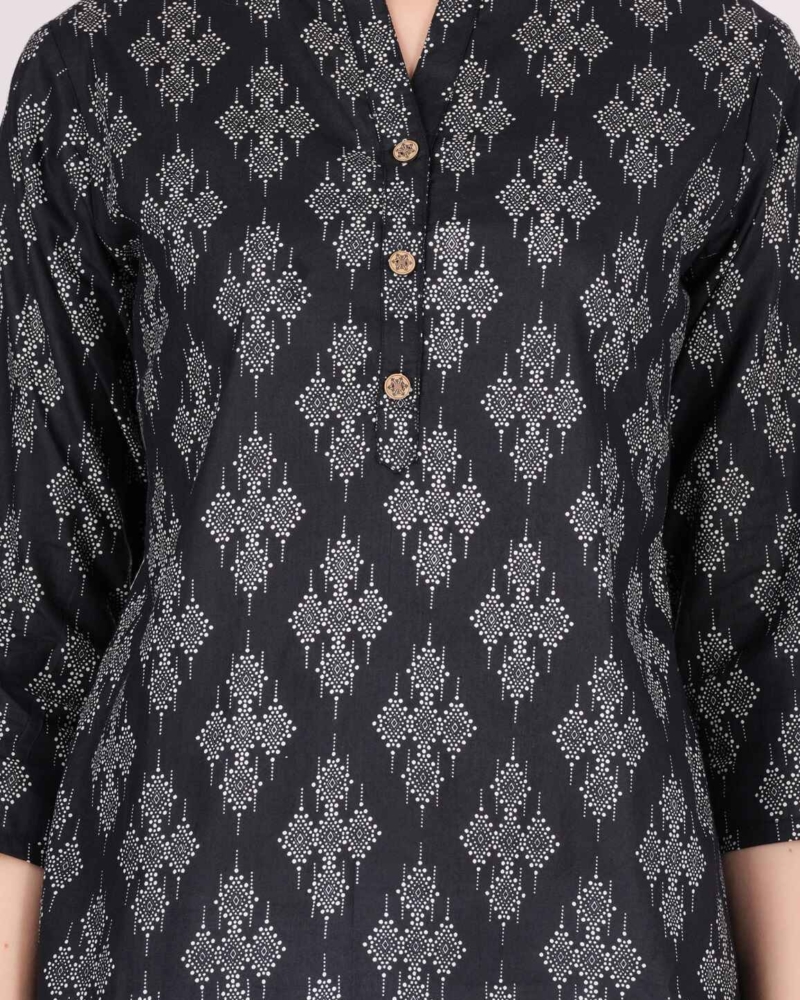 Ethnic Cotton Printed Pattern Black Straight Top - Image 9