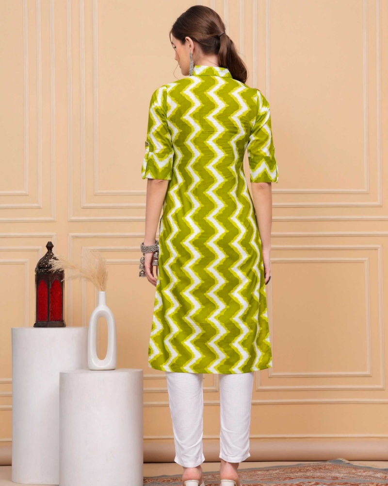 Pure Cotton Calf-Length Green Collar Kurti - Image 6