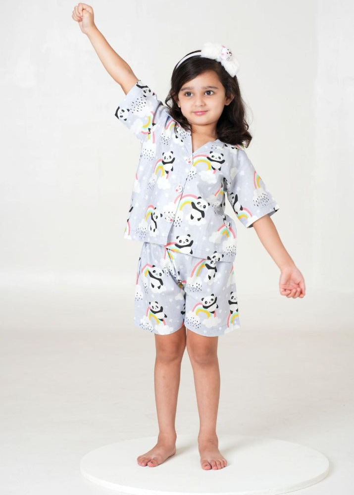 White Night Dress for Kids | Girls Nigh Wear for Kids | Cotton Grey Night Dress