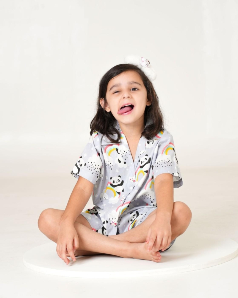 White Night Dress for Kids | Girls Nigh Wear for Kids | Cotton Grey Night Dress - Image 7