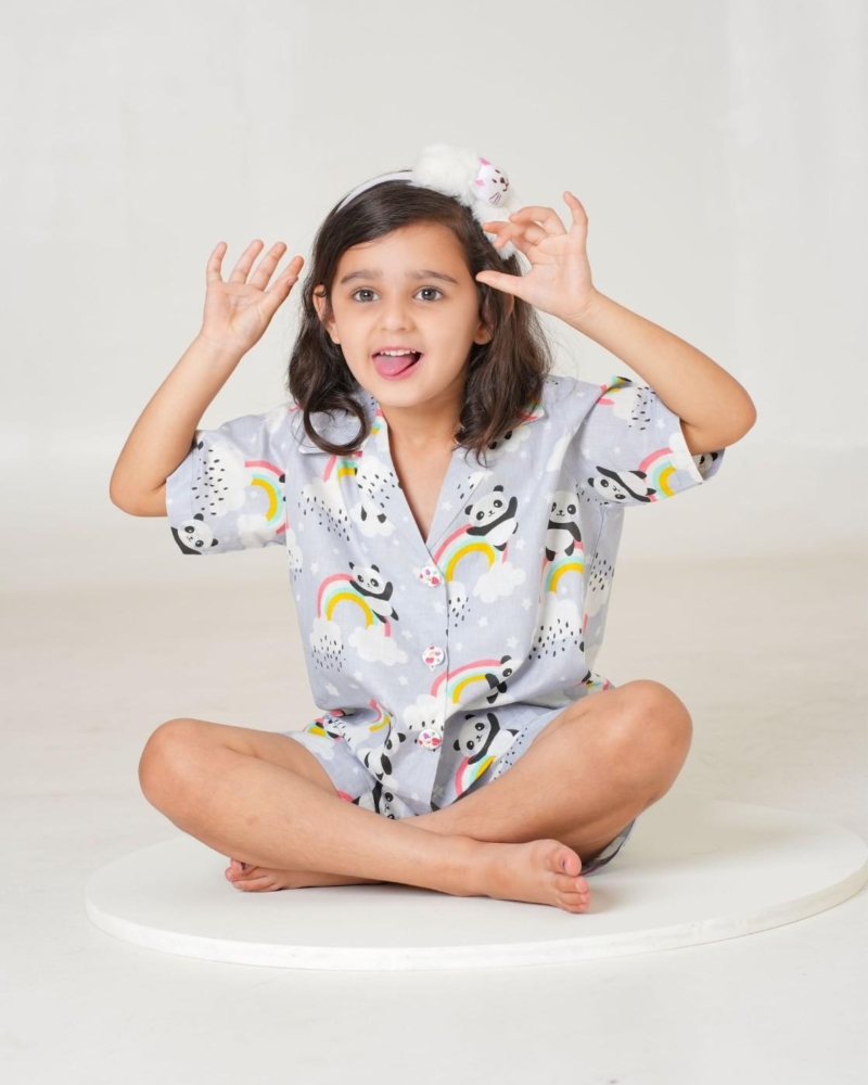 White Night Dress for Kids | Girls Nigh Wear for Kids | Cotton Grey Night Dress - Image 8