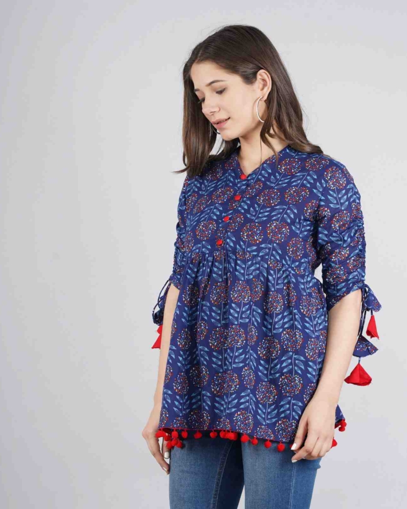 Women's Cotton Printed  Casual Regular Wear Tops with Tasseles -#T0 - Image 12