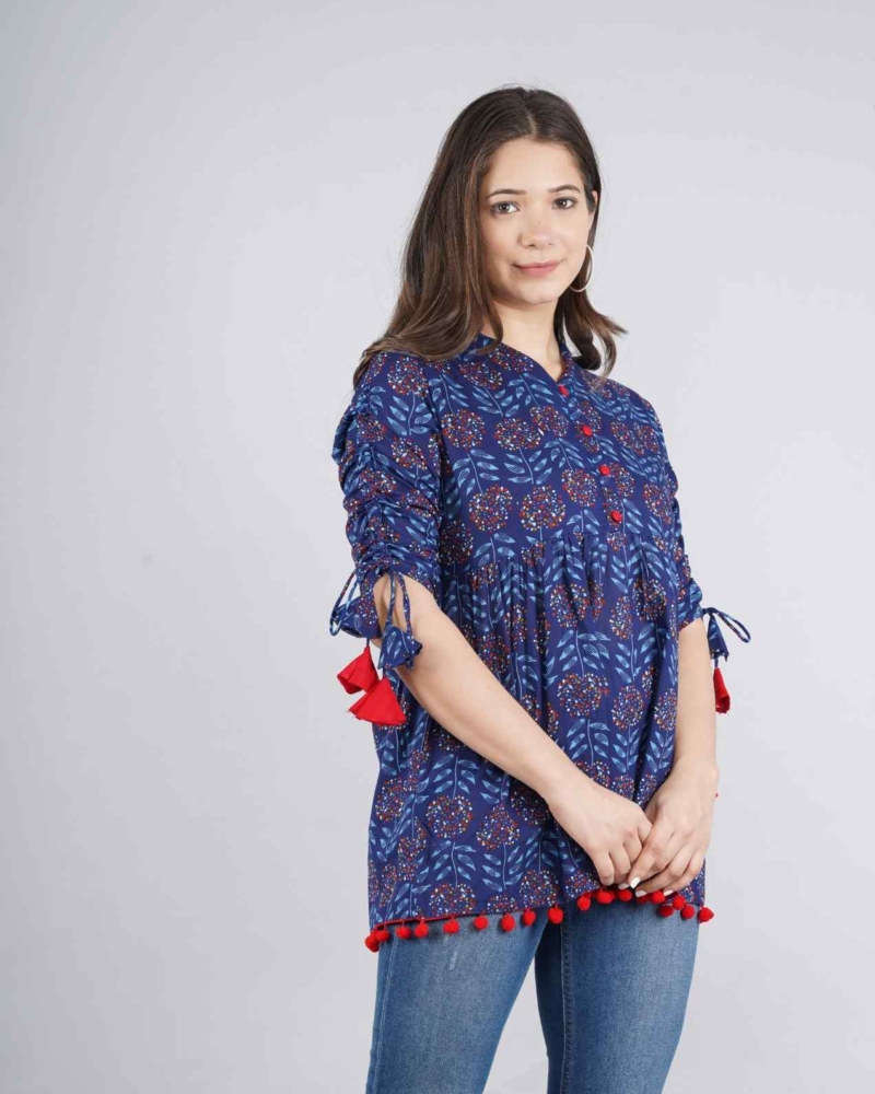 Women's Cotton Printed Casual Regular Wear Tops with Tasseles #T2 - Image 8