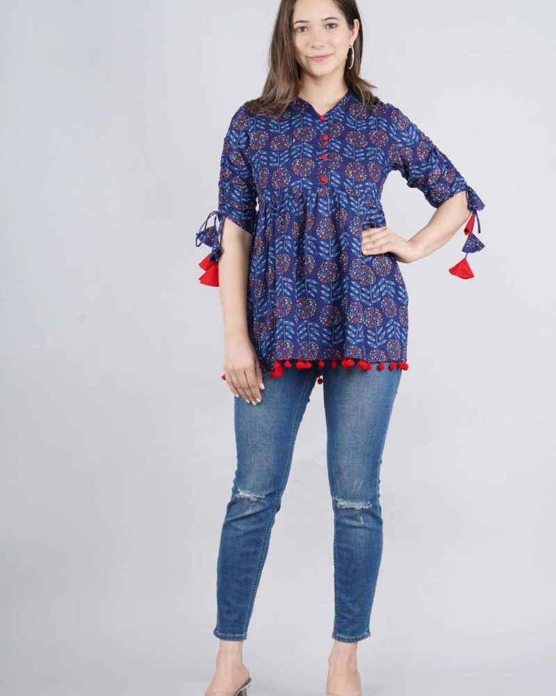 Women's Cotton Printed Casual Regular Wear Tops with Tasseles #T2 - Image 10