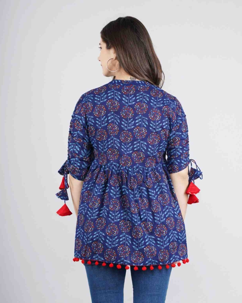 Women's Cotton Printed  Casual Regular Wear Tops with Tasseles -#T0 - Image 13