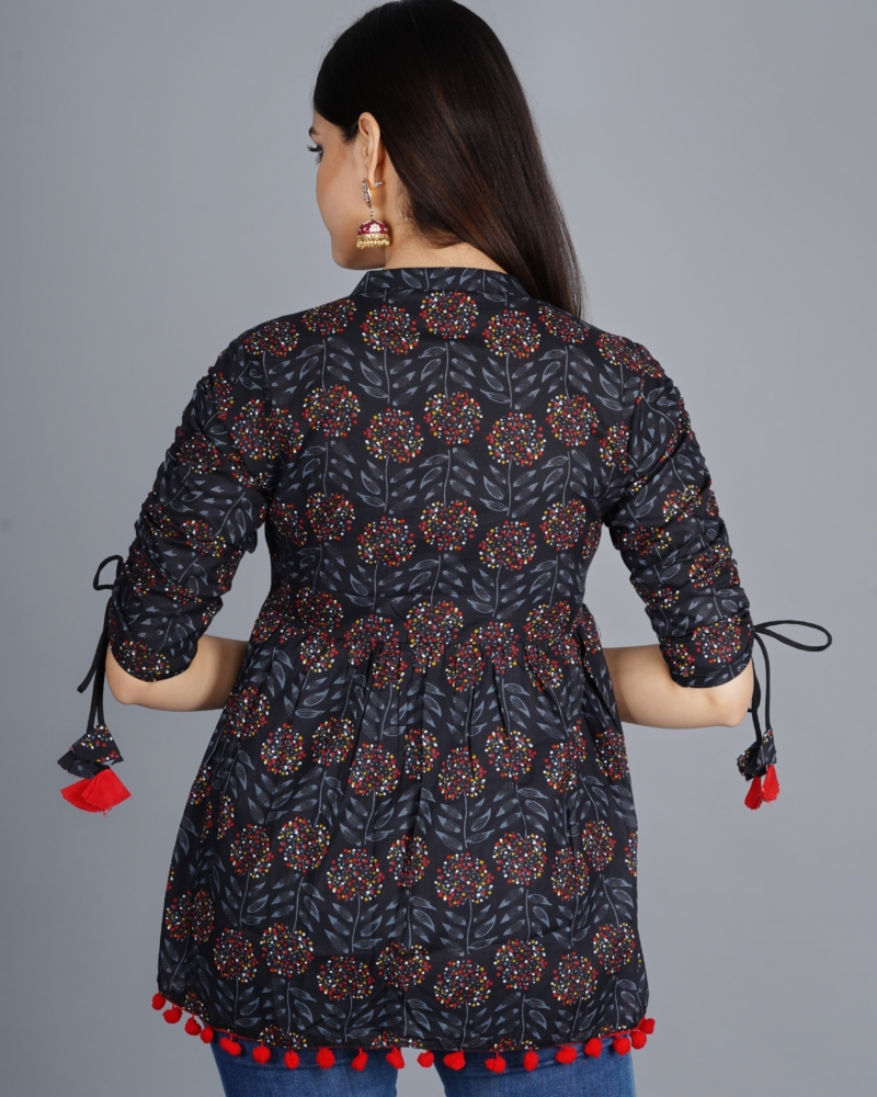 Women's Cotton Printed Casual Regular Wear Tops with Tasseles #T2 - Image 16