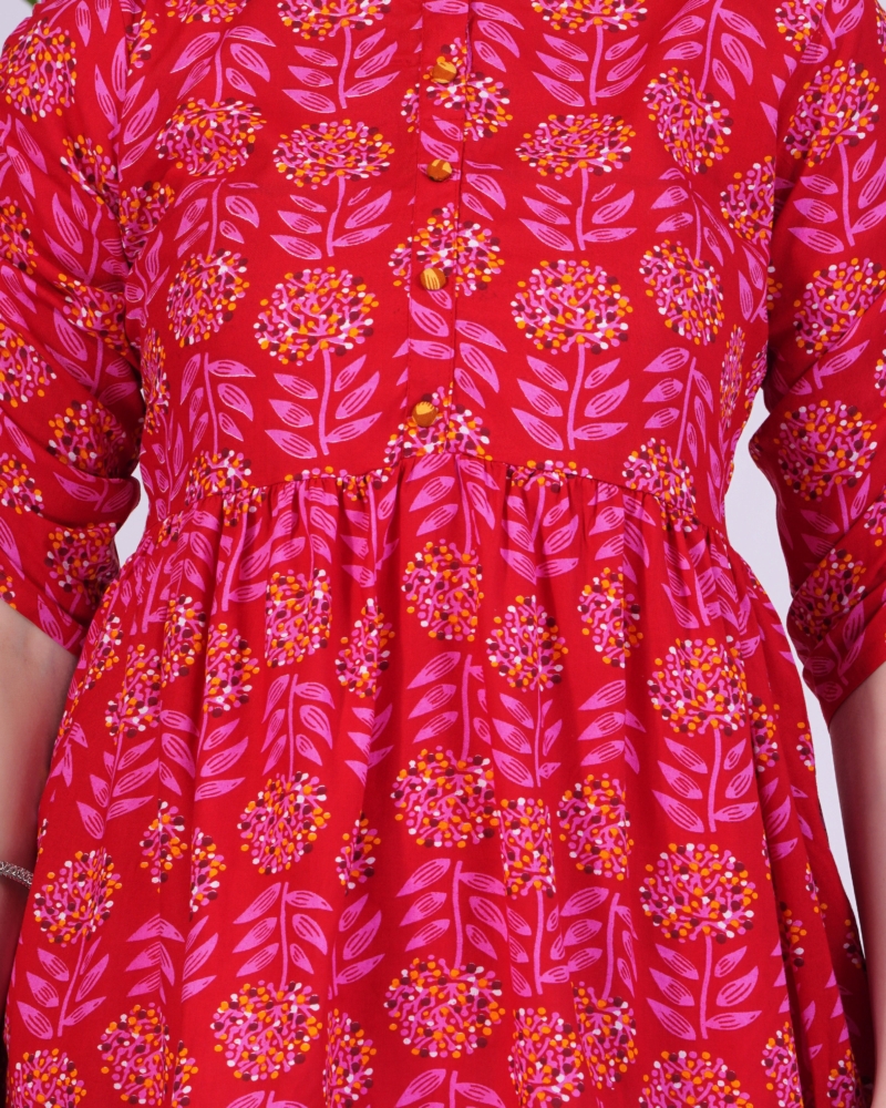 Pink Mandarin Coller Pure Cotton Womens Ethnic Printed Party Wear Kurta and Dhoti Pant Set - Image 8