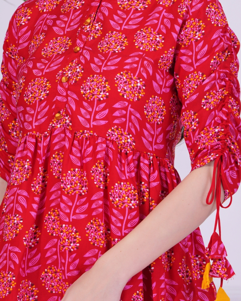 Pink Mandarin Coller Pure Cotton Womens Ethnic Printed Party Wear Kurta and Dhoti Pant Set - Image 7