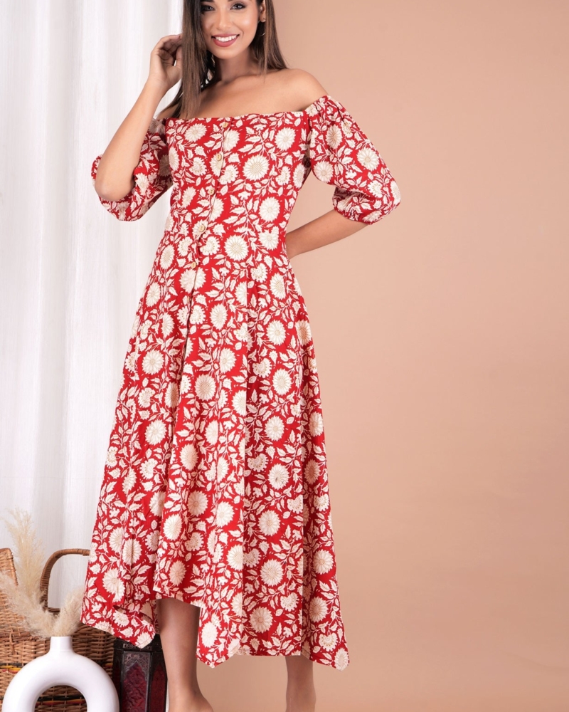 Women's Cotton Floral Printed Dress - Image 3