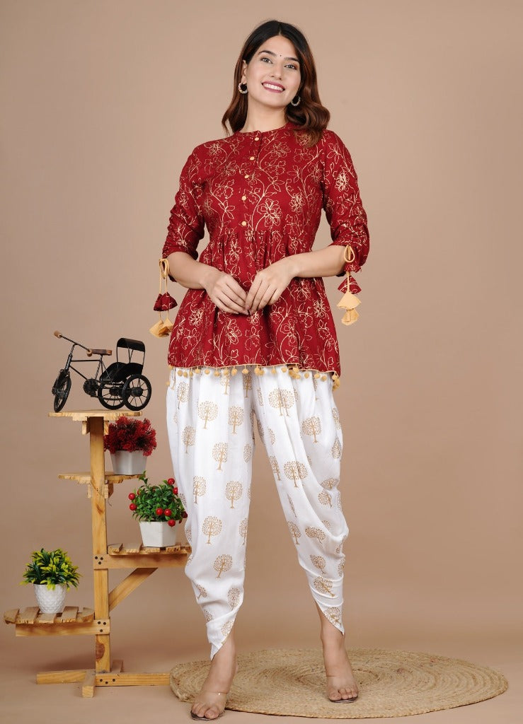 Cotton Ethnic Kurta and Dhoti Pant Set #02