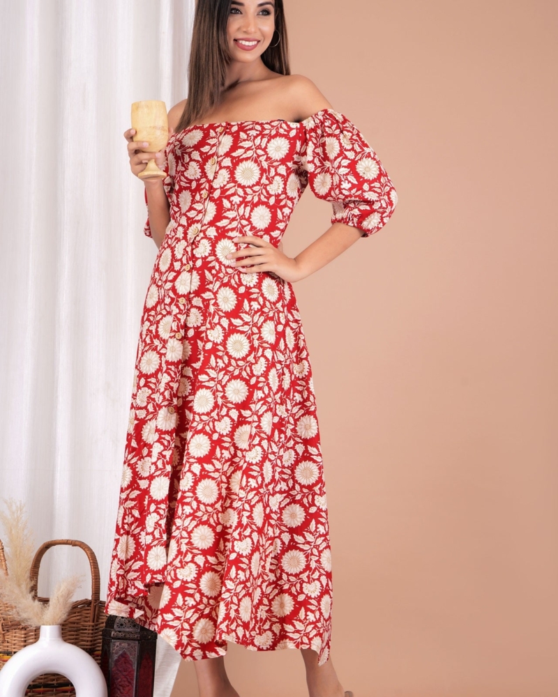 Women's Cotton Floral Printed Dress - Image 4