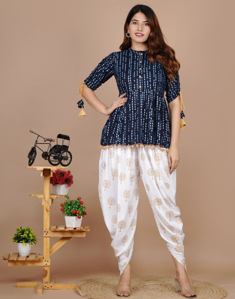 Cotton Ethnic Printed Kurta and Dhoti Pant Set #01