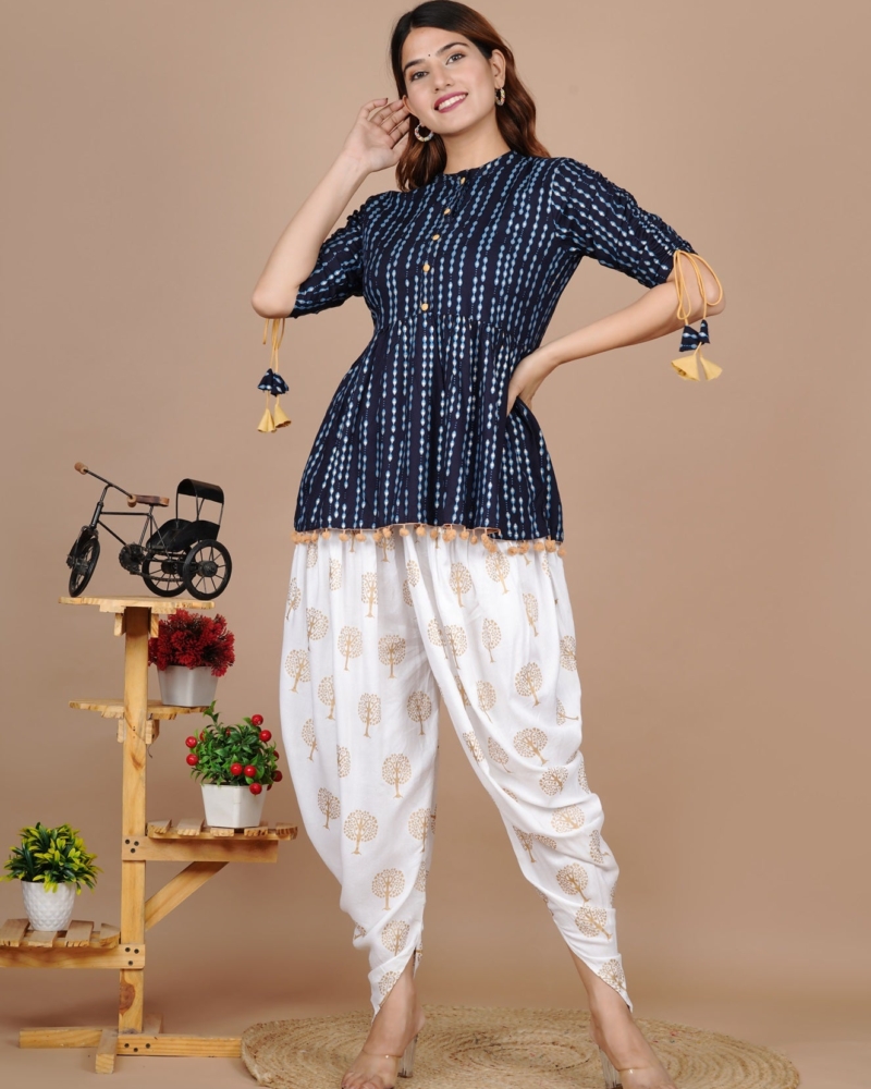 Cotton Ethnic Printed Kurta and Dhoti Pant Set #01 - Image 3