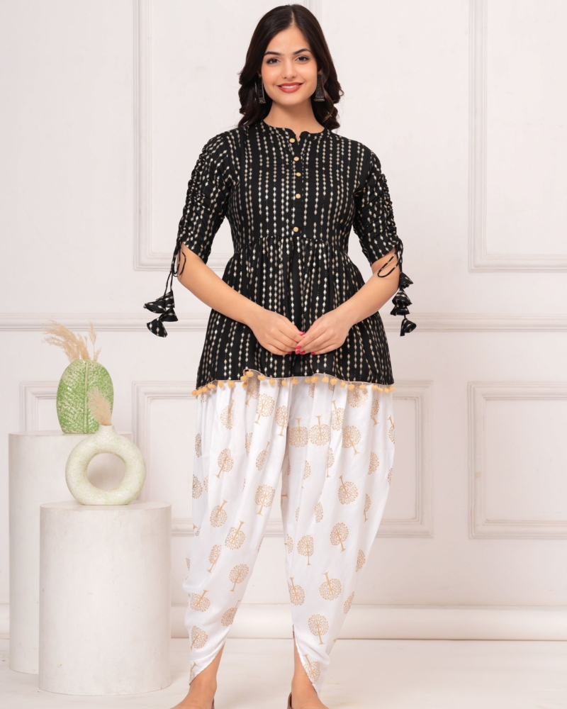 Cotton Ethnic Printed Kurta with tassels and Dhoti Pant Set #02 - Image 14