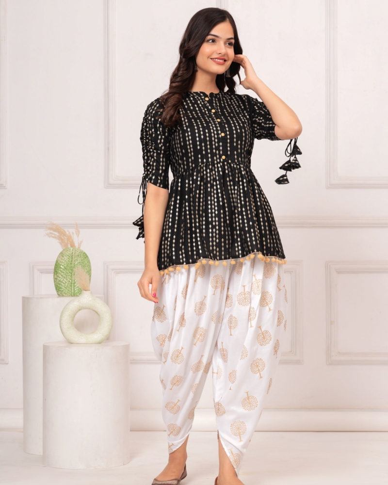 Cotton Ethnic Printed Kurta with tassels and Dhoti Pant Set #02 - Image 19