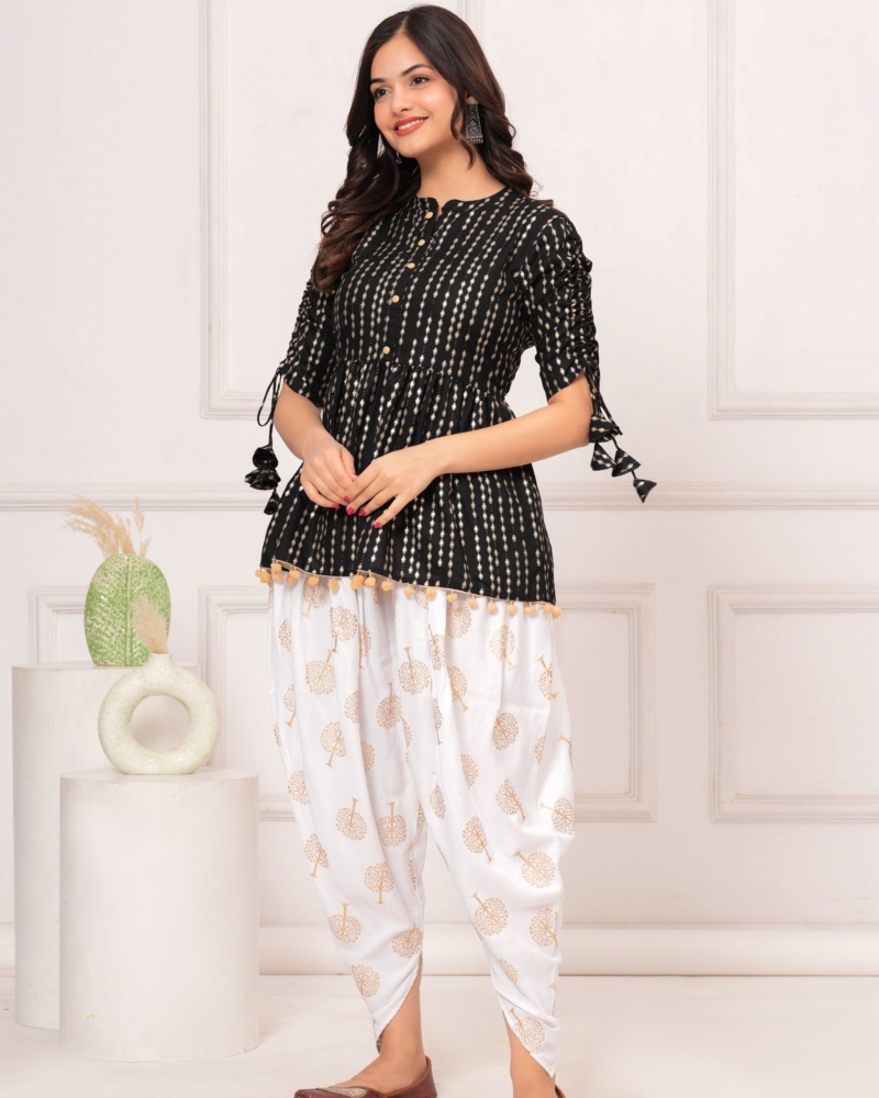 Cotton Ethnic Printed Kurta with tassels and Dhoti Pant Set #02 - Image 22