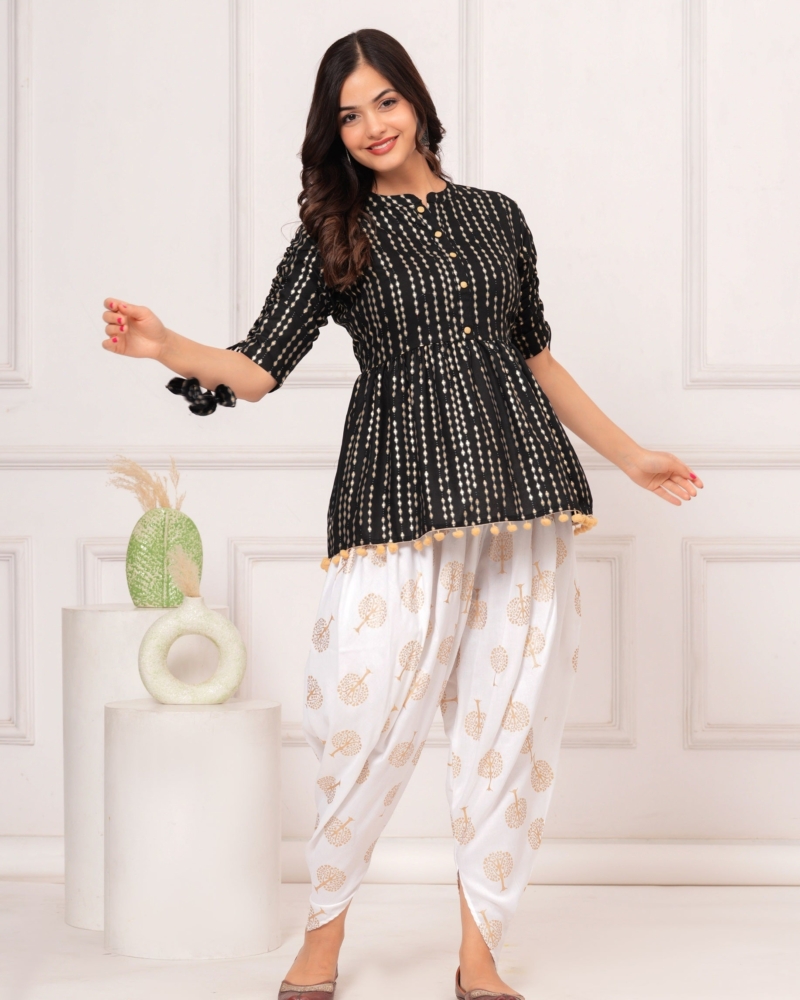 Cotton Ethnic Printed Kurta with tassels and Dhoti Pant Set #01 - Image 7