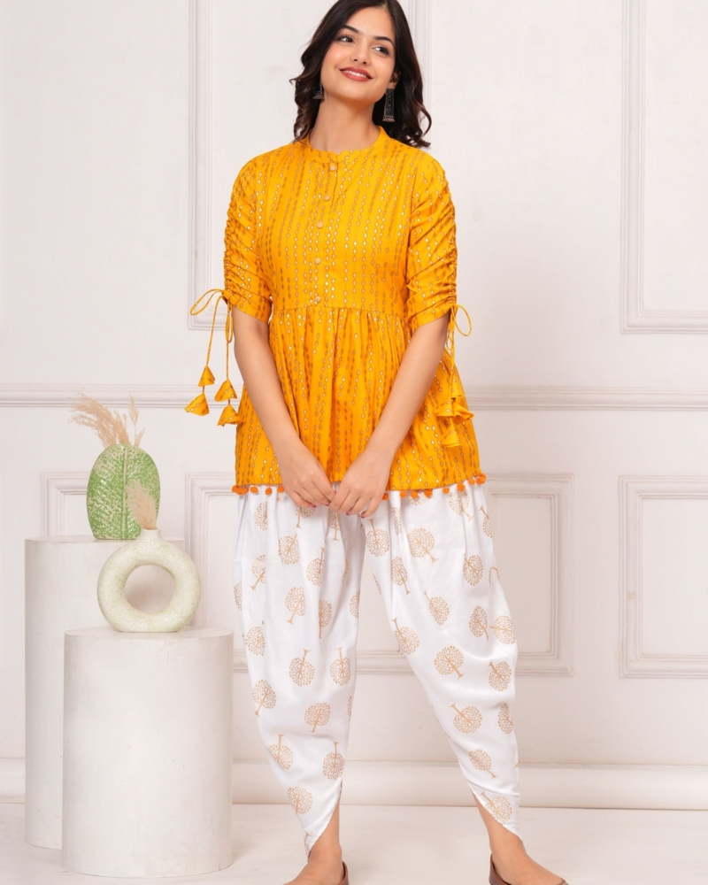 Cotton Ethnic Printed Kurta with tassels and Dhoti Pant Set #02 - Image 6