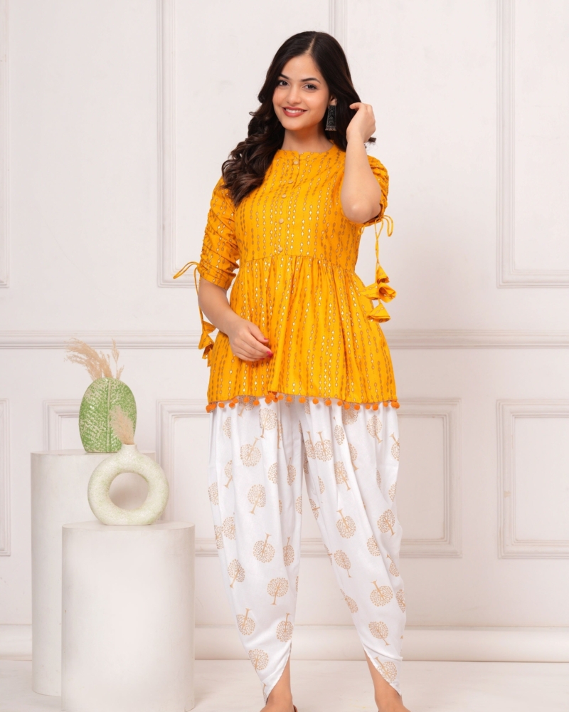 Cotton Ethnic Printed Kurta with tassels and Dhoti Pant Set #02 - Image 7