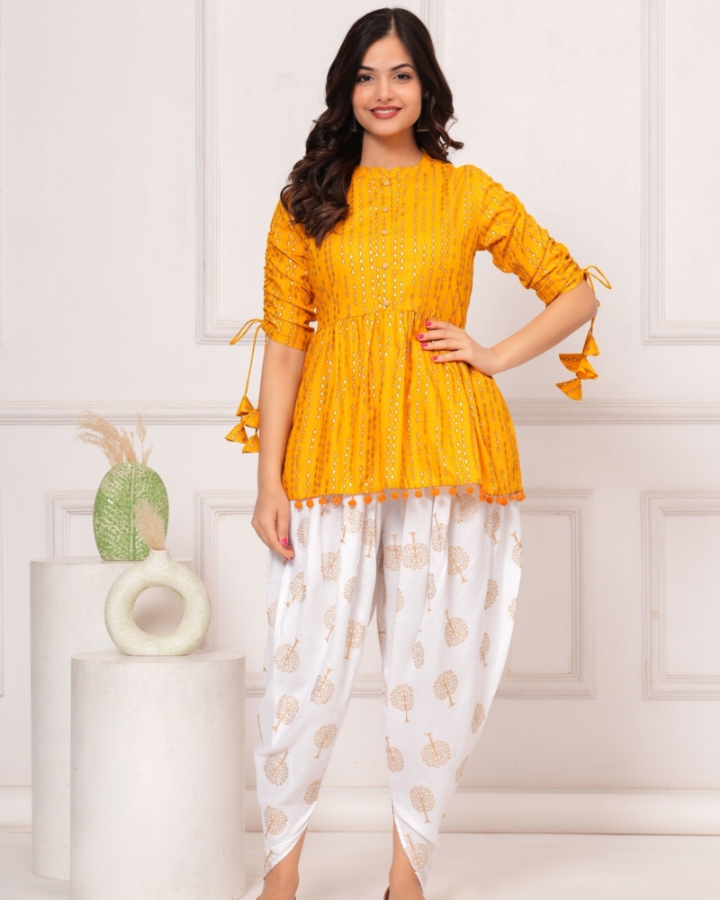 Cotton Ethnic Printed Kurta with tassels and Dhoti Pant Set #02 - Image 8