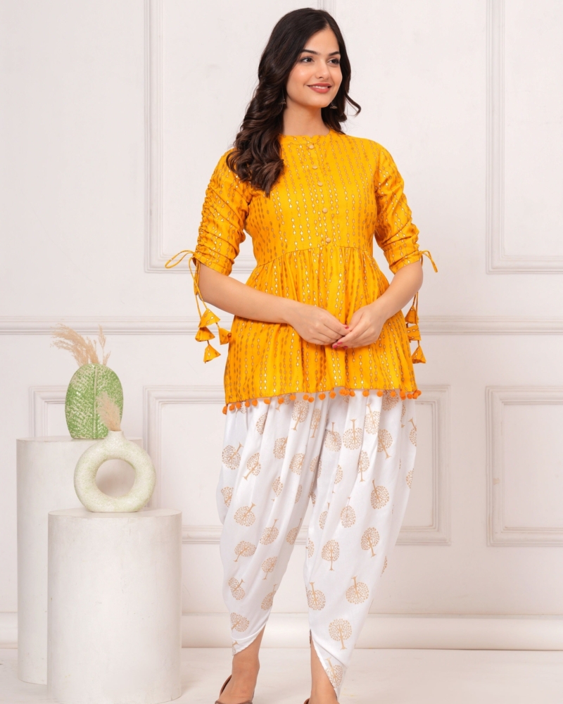 Cotton Ethnic Printed Kurta with tassels and Dhoti Pant Set #02 - Image 10