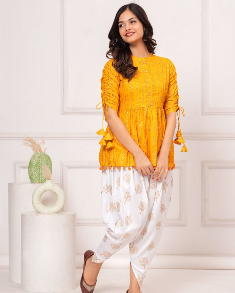 Cotton Ethnic Printed Kurta with tassels and Dhoti Pant Set #02 - Image 4