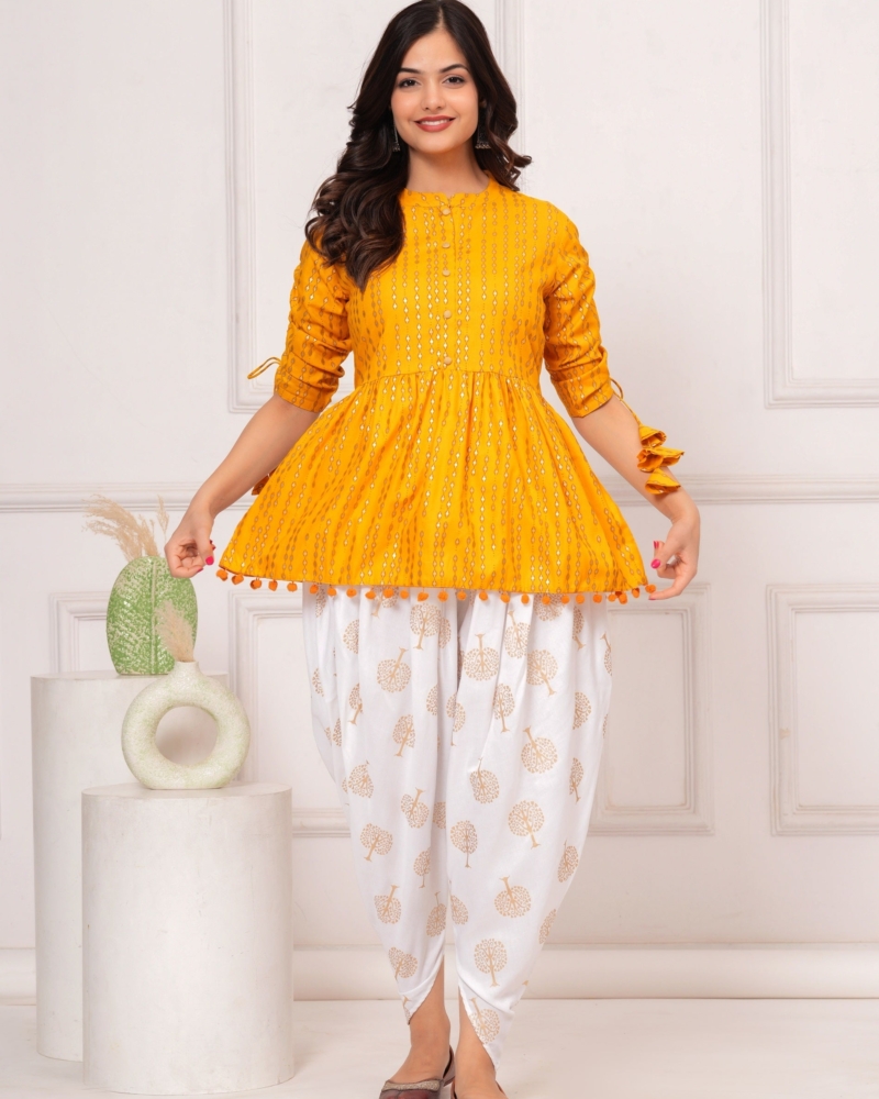 Cotton Ethnic Printed Kurta with tassels and Dhoti Pant Set #02 - Image 2