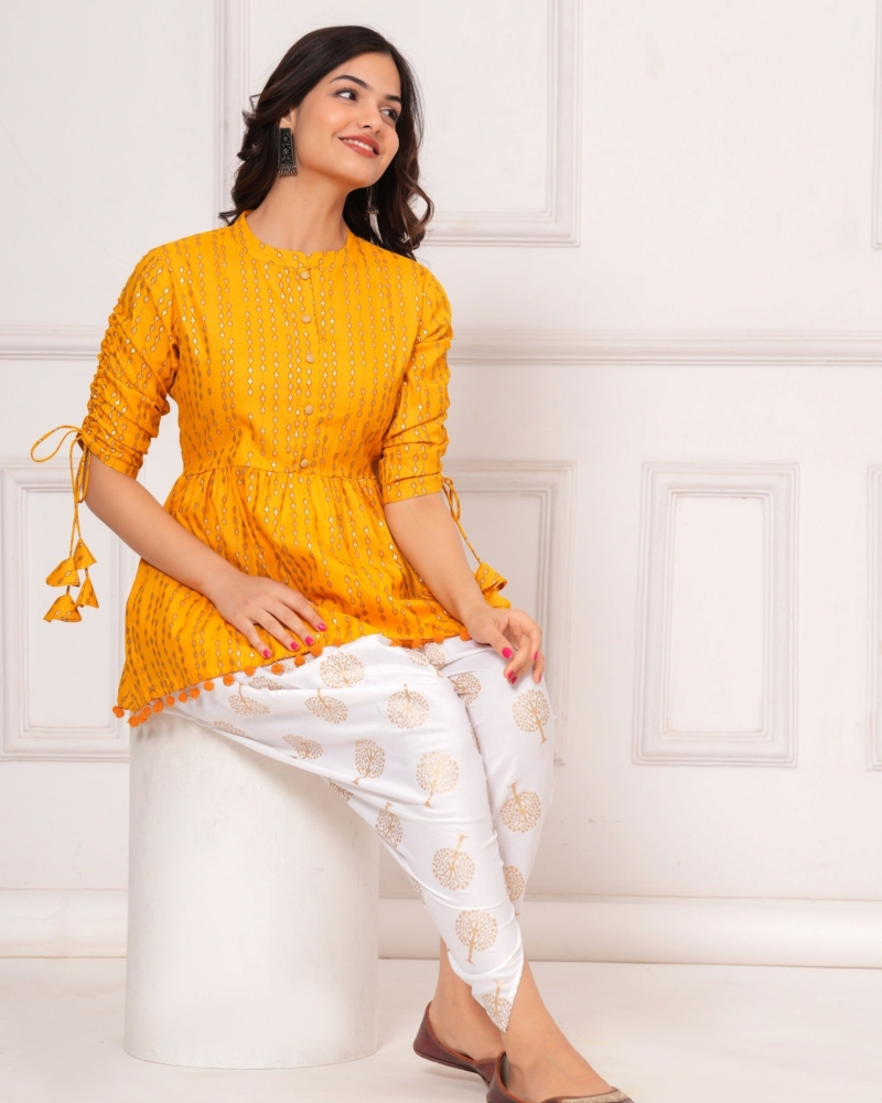 Cotton Ethnic Printed Kurta with tassels and Dhoti Pant Set #02 - Image 5