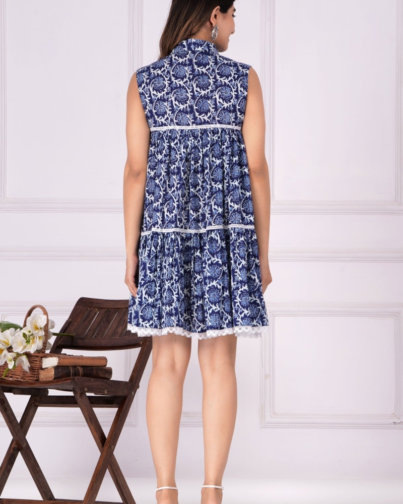 Sleeveless Collar Blue Dress - Image 6