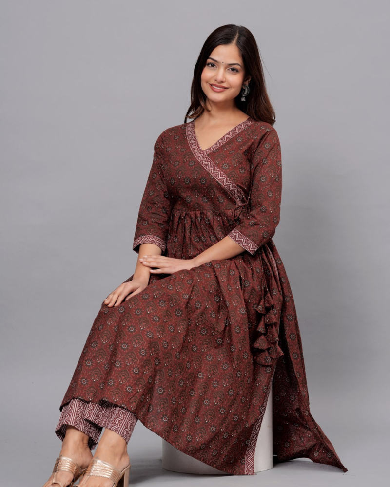 Maroon Cotton Ethnic Set - Image 11