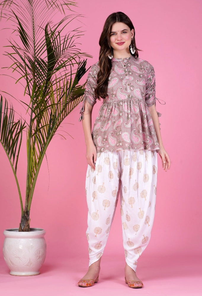 Ethnic Printed Kurta with tassels and Dhoti Pant Set #01