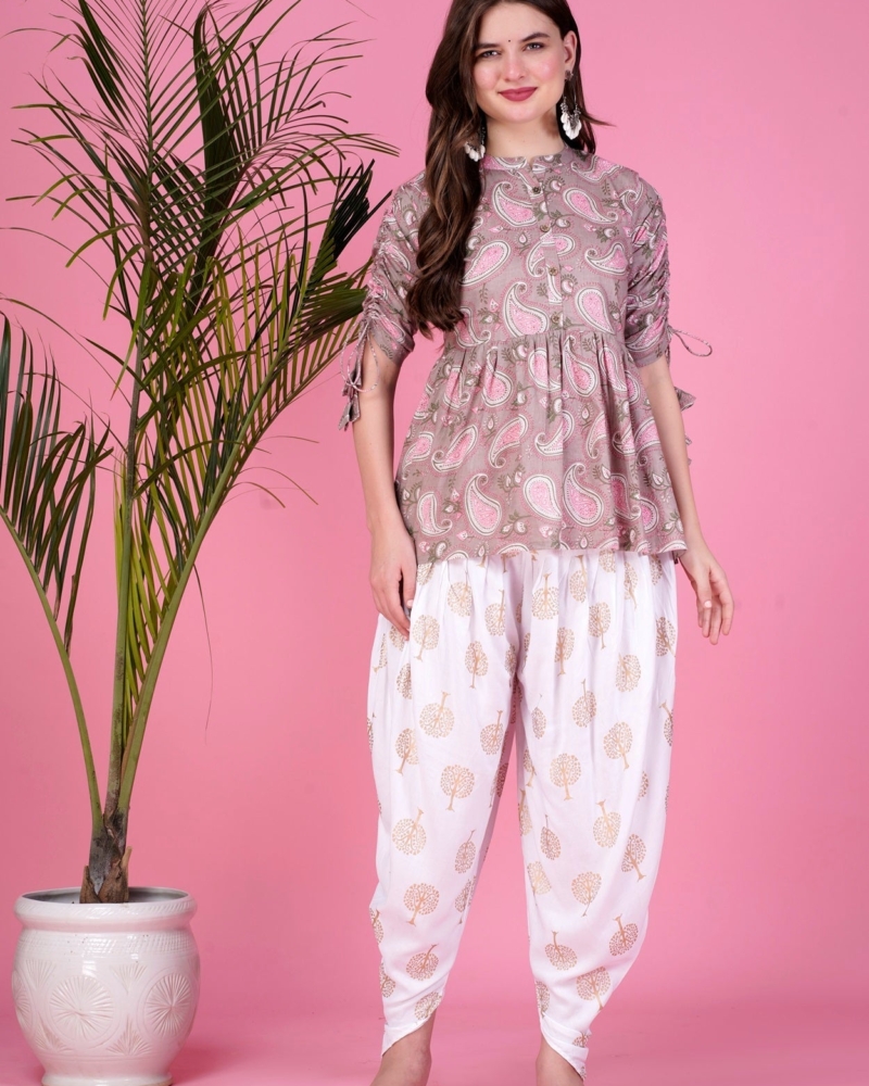 Ethnic Printed Kurta with tassels and Dhoti Pant Set #02 - Image 8