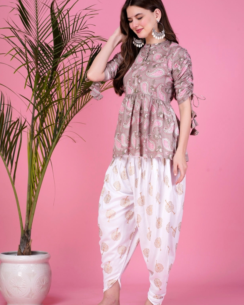 Ethnic Printed Kurta with tassels and Dhoti Pant Set #01 - Image 3