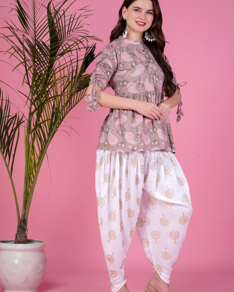 Ethnic Printed Kurta with tassels and Dhoti Pant Set #01 - Image 2