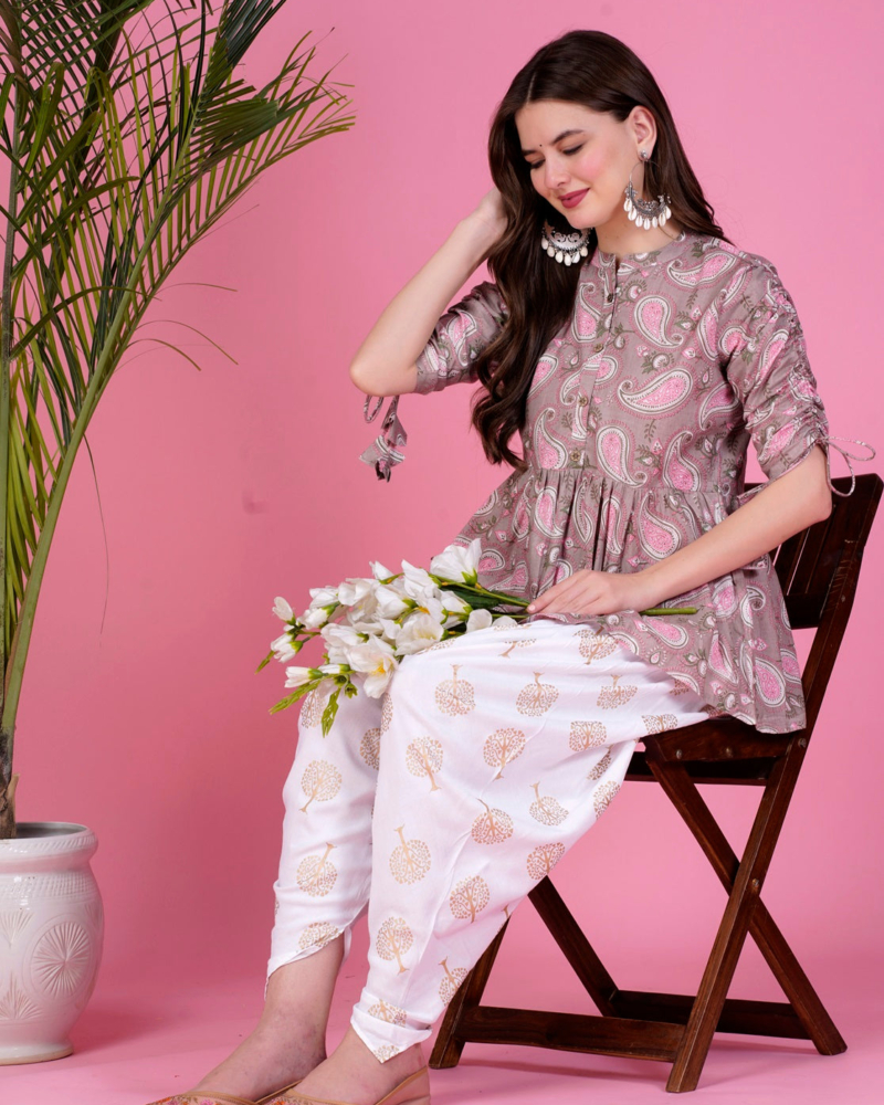 Ethnic Printed Kurta with tassels and Dhoti Pant Set #01 - Image 5