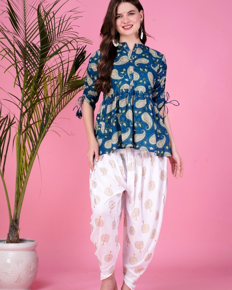 Ethnic Printed Kurta with tassels and Dhoti Pant Set #01 - Image 8