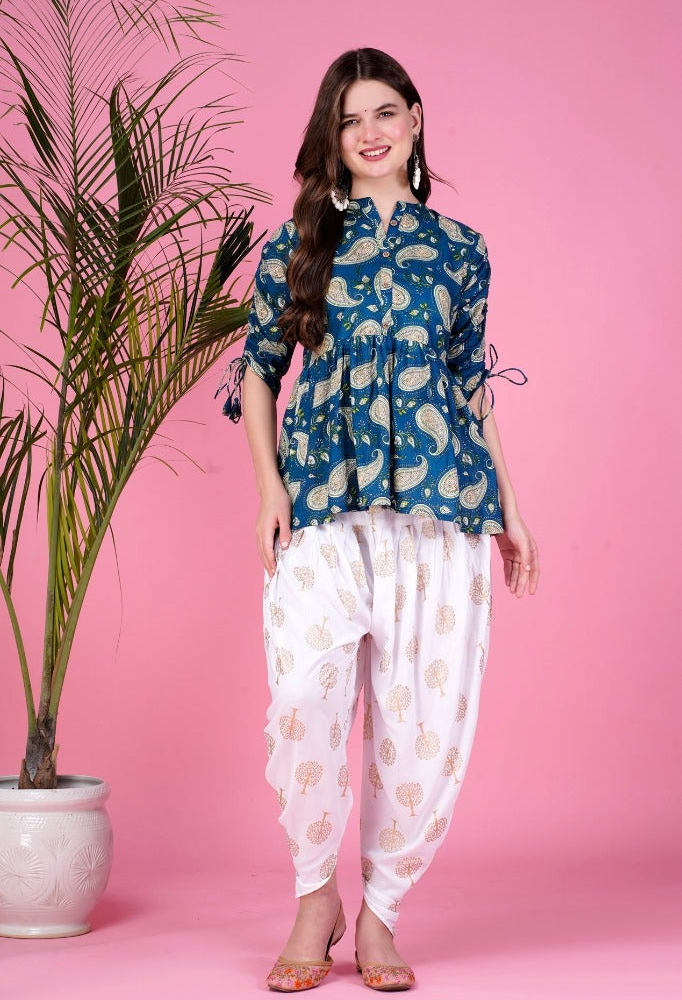 Ethnic Printed Kurta with tassels and Dhoti Pant Set #02